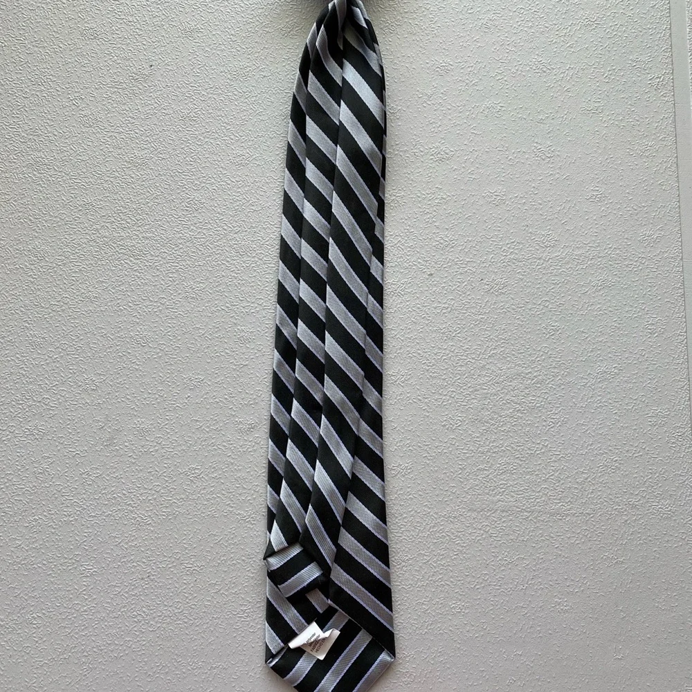Black and Gray Striped Clip On Tie